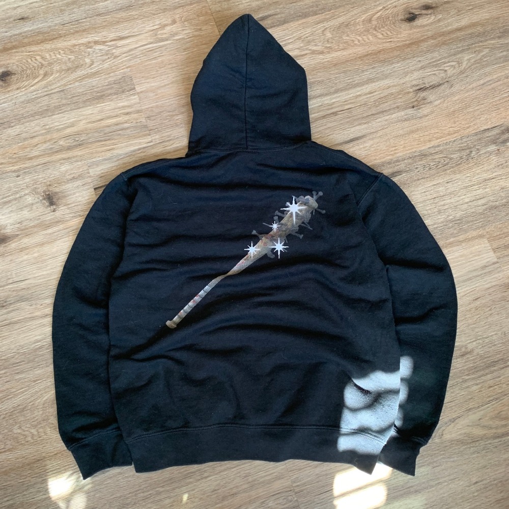 DIY Screenprinted Spiked Medieval Club Weapon Hoodie in Black - Size Small Mens